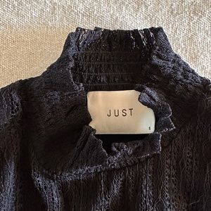 Black Lace Mock Neck Blouse from Just Female